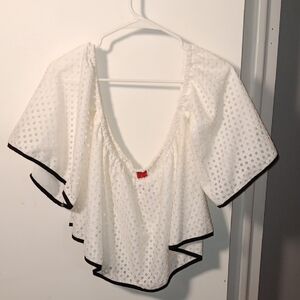 AKIRA White Eyelet Blouse with Black Trim